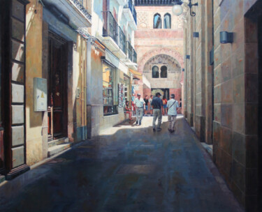 Painting titled "Calle Puente del Ca…" by Nemesio Balsera, Original Artwork, Oil Mounted on Wood Stretcher frame