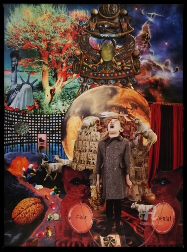 Collages intitolato "Fear & denial" da Dysfunctional Brain Works, Opera d'arte originale, Carta