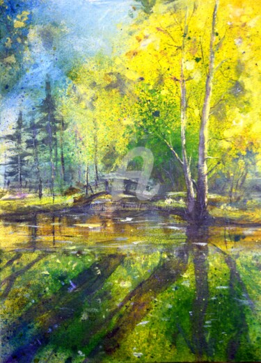 Картина под названием "Yellow And Green Of…" - Nenad Kojić, Подлинное произведение искусства, Акрил Установлен на картон