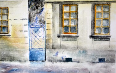 Картина под названием "Blue Gate And Orang…" - Nenad Kojić, Подлинное произведение искусства, Акварель