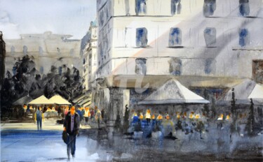 Painting titled "Boutique cafe Belgr…" by Nenad Kojić, Original Artwork, Watercolor