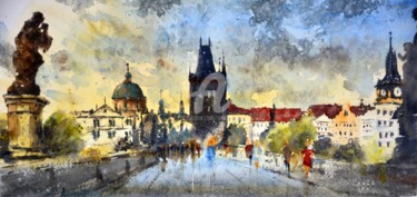 Painting titled "Prag, Karlov Most #…" by Nenad Kojić, Original Artwork, Watercolor