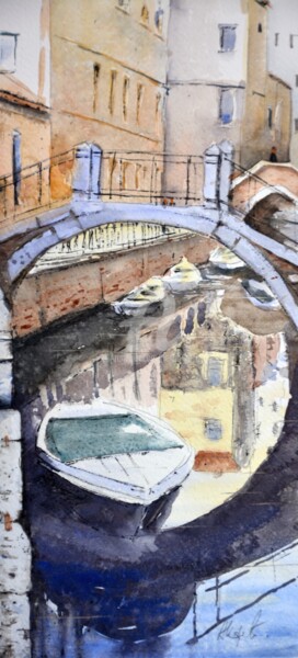 Pintura intitulada "Venice Cityscape #2…" por Nenad Kojić, Obras de arte originais, Aquarela