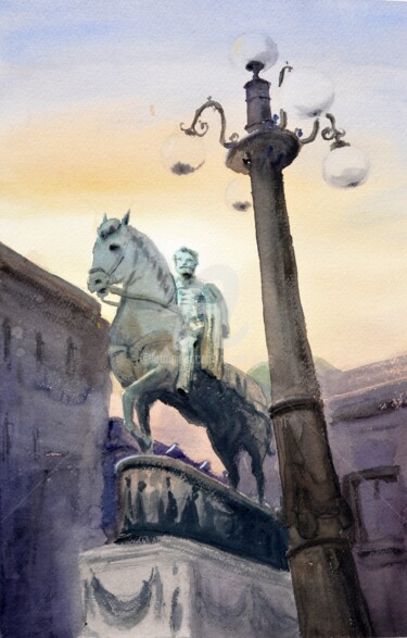 Pintura intitulada "Monument To Duke 53…" por Nenad Kojić, Obras de arte originais, Aquarela