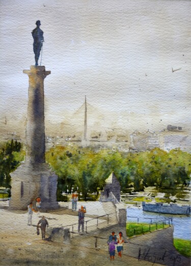 Painting titled "Victor Statue And A…" by Nenad Kojić, Original Artwork, Watercolor