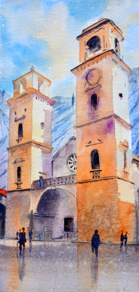 Malerei mit dem Titel "St. Tripun Katedral…" von Nenad Kojić, Original-Kunstwerk, Aquarell