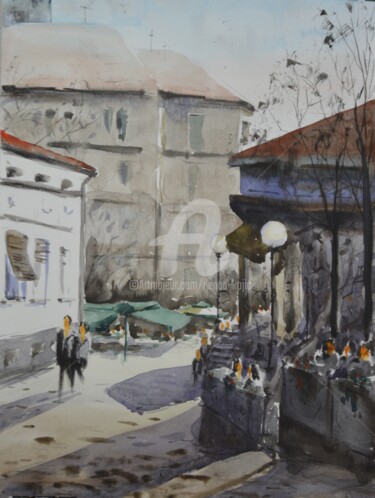 Painting titled "Jesenje sunce / Aut…" by Nenad Kojić, Original Artwork, Watercolor