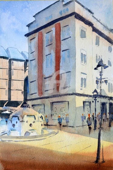 Painting titled "Cesma U Knez Mihajl…" by Nenad Kojić, Original Artwork, Watercolor