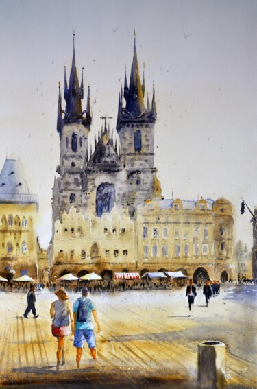 Painting titled "Prague season 53x35…" by Nenad Kojić, Original Artwork, Watercolor