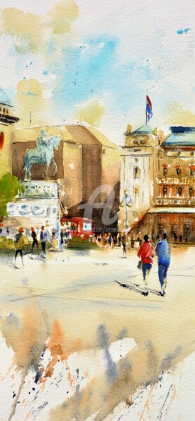 Painting titled "Old Republic square…" by Nenad Kojić, Original Artwork, Watercolor