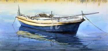 Malerei mit dem Titel "Boat Corfu Greece 1…" von Nenad Kojić, Original-Kunstwerk, Aquarell