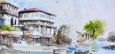 Painting titled "Boats of old town N…" by Nenad Kojić, Original Artwork, Watercolor