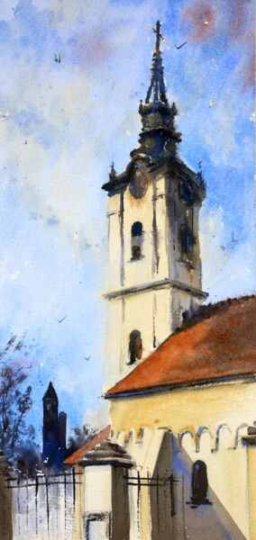 Painting titled "St.Nicola church an…" by Nenad Kojić, Original Artwork, Watercolor