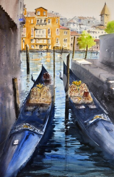 Картина под названием "Gondola rest canals…" - Nenad Kojić, Подлинное произведение искусства, Акварель