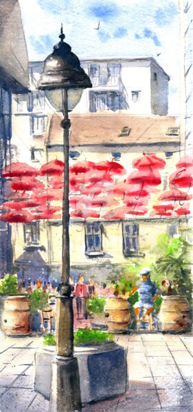Painting titled "Shadows of red umbr…" by Nenad Kojić, Original Artwork, Watercolor