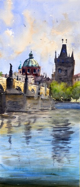 Painting titled "Blue sky and Charle…" by Nenad Kojić, Original Artwork, Watercolor