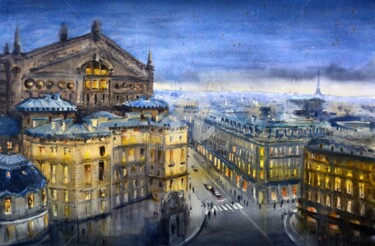 Peinture intitulée "Paris opera house P…" par Nenad Kojić, Œuvre d'art originale, Aquarelle