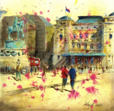 Scars of Republic Square Belgrade 20x20cm 2020 Painting titled "Scars of Republic S…" by Nenad Kojić Watercolorist, Original Artwork, Acrylic Mounted on Cardboard