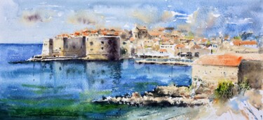 Pintura intitulada "Dubrovnik Stari gra…" por Nenad Kojić, Obras de arte originais, Aquarela