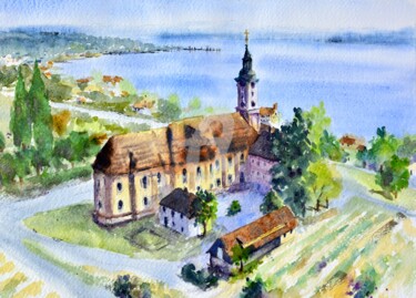 Malerei mit dem Titel "Wallfahrtskirche Bi…" von Nenad Kojić, Original-Kunstwerk, Aquarell