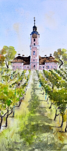 Painting titled "Birnau mit blick au…" by Nenad Kojić, Original Artwork, Watercolor