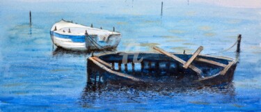 Painting titled "Boats of Corfu isla…" by Nenad Kojić, Original Artwork, Watercolor