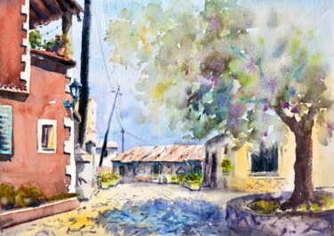Painting titled "Krini Old Town squa…" by Nenad Kojić, Original Artwork, Watercolor