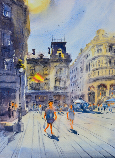 Pintura intitulada "Under yellow-red fl…" por Nenad Kojić, Obras de arte originais, Aquarela
