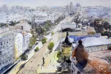 Peinture intitulée "Top view of Belgrad…" par Nenad Kojić, Œuvre d'art originale, Aquarelle