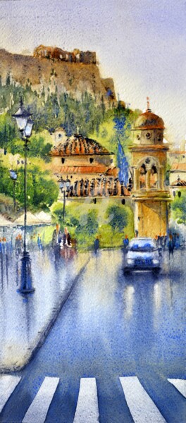Painting titled "Sun after rain Athe…" by Nenad Kojić, Original Artwork, Watercolor