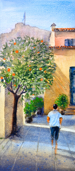Peinture intitulée "O-range tree Athens…" par Nenad Kojić, Œuvre d'art originale, Aquarelle