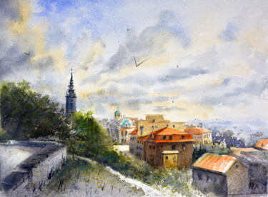 绘画 标题为“Nebo nad Sava-malom…” 由Nenad Kojić, 原创艺术品, 水彩