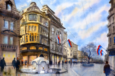 Painting titled "SANU Srpska Akademi…" by Nenad Kojić, Original Artwork, Watercolor