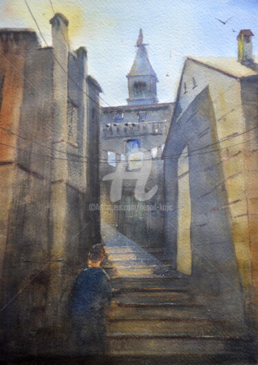 Painting titled "Sun in windows Rovi…" by Nenad Kojić, Original Artwork, Watercolor