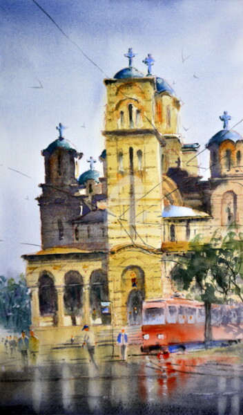 Malerei mit dem Titel "St.Marks Church and…" von Nenad Kojić, Original-Kunstwerk, Aquarell