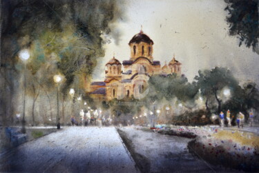 Painting titled "Cold Sunset at Tasm…" by Nenad Kojić, Original Artwork, Watercolor