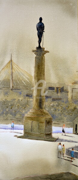Pintura intitulada "Above the statue of…" por Nenad Kojić, Obras de arte originais, Aquarela