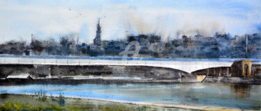 Malerei mit dem Titel "Blue day at Brankos…" von Nenad Kojić, Original-Kunstwerk, Aquarell