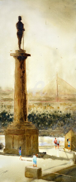 Malerei mit dem Titel "The winner statue a…" von Nenad Kojić, Original-Kunstwerk, Aquarell