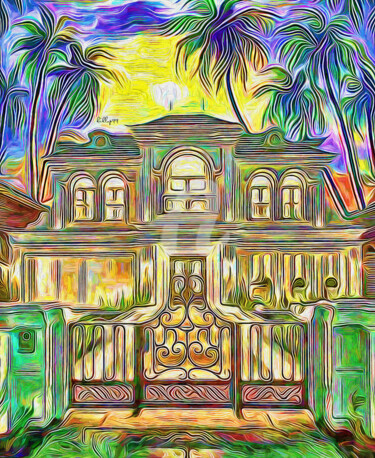 Digital Arts titled "House with palms" by Nenad Vasic Kiklop99, Original Artwork, Digital Painting