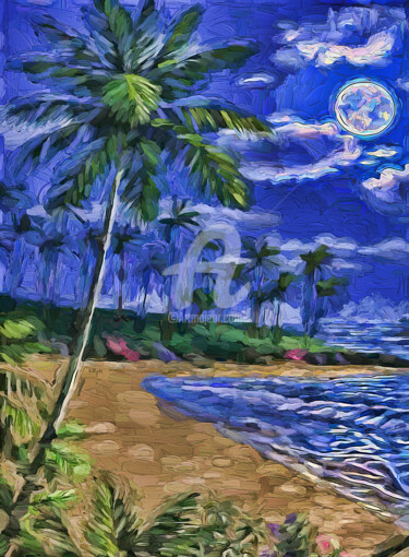 Digital Arts titled "Moonlight on beach" by Nenad Vasic Kiklop99, Original Artwork, Digital Painting