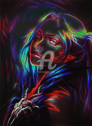 Digital Arts titled "Neon art portrait" by Nenad Vasic Kiklop99, Original Artwork, 2D Digital Work