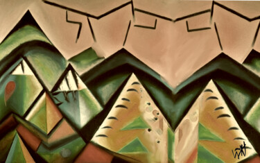 Painting titled "Montagne" by Neo Kinetic Artis, Original Artwork, Digital Painting Mounted on Wood Stretcher frame