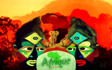 Malarstwo zatytułowany „Afrique libre” autorstwa Neo Kinetic Artis, Oryginalna praca, Akryl Zamontowany na Drewniana rama no…