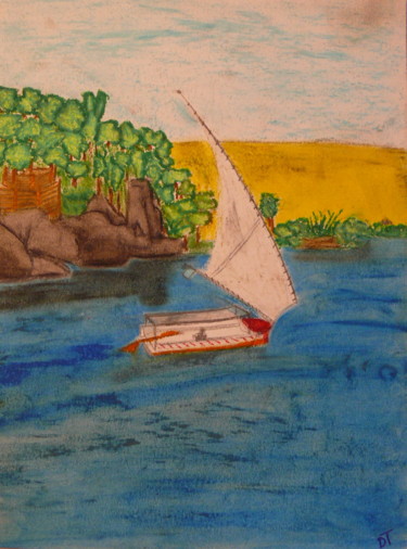 Dessin intitulée "Balade sur le Nil" par Nephidell, Œuvre d'art originale
