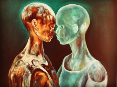 Schilderij getiteld "Duality-Each Person…" door Nermin Yokus Ipekciler, Origineel Kunstwerk, Olie Gemonteerd op Frame voor h…