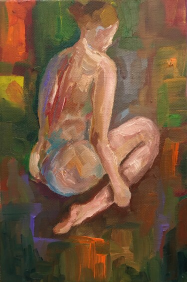 Painting titled "Nude" by Nermin Yokus Ipekciler, Original Artwork, Oil Mounted on Wood Stretcher frame