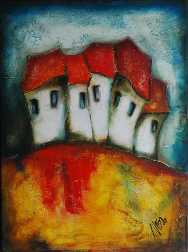 Painting titled "On the hill" by Nesaart, Original Artwork, Oil