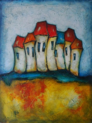 Painting titled "Home again" by Nesaart, Original Artwork, Oil
