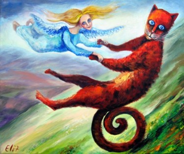 Painting titled "RIDING THE TAIL" by Nesis Elisheva (Eli7), Original Artwork, Acrylic